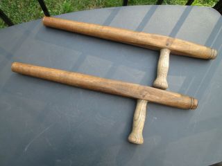 Vintage Chinese Oak Wood Tonfa Pair Baton Stick w Grip Handle Martial Arts 2