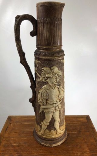 Antique Large German Pottery Beer Stein / Pitcher Figural