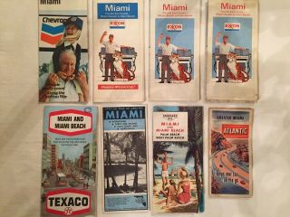 8 Vintage Miami Maps - Chevron,  Texaco,  Exxon,  Standard Oil