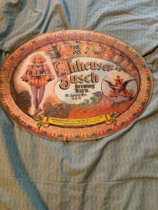 Vintage Anheuser Busch Beer Glass Sign “ Brewing Ass’n” Classic Bar 17x 13