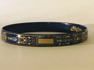 Vintage Marlene Navy Blue Gold Enamel Bracelet Art Deco Design Signed
