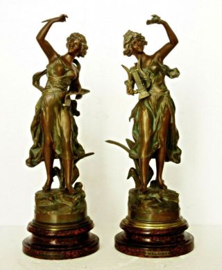 Antique French Bronzed Spelter Figures,  Poetry & Melody,  Ruchot,  19th C