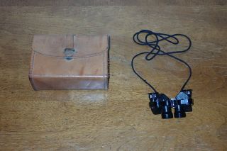 Vintage Riken Miniature Binoculars,  6x15,  Leather Case,  Made In Japan