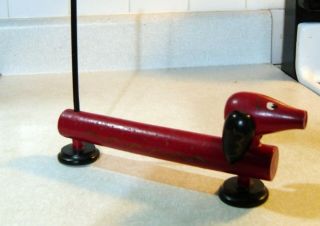 Vintage Red Wooden Hand Painted Dachsund Paper Towel Toilet Paper Holder Guc