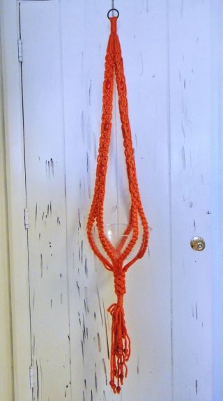 63 " Vintage Handmade Macrame Plant Hanger Hanging Planter Wooden Beads 1970 