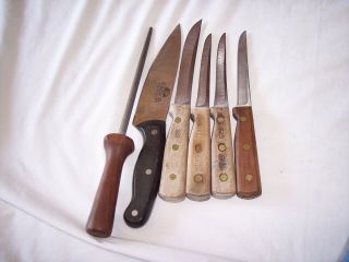 Vintage Chicago Cutlery Sharpening Honing Rod & 5 Knives
