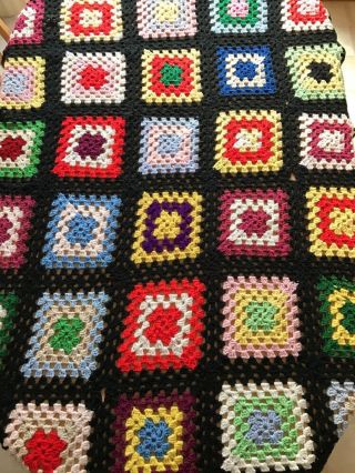 Vintage Dark Shadows Black Granny Square Afghan 46 " X 70 " Crocheted