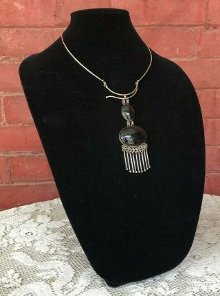 Huge Vintage Sterling Silver And Black Onyx Necklace Statement Piece