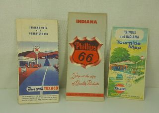 3 Vintage Road Maps Texaco Gulf Phillips 66 Illinois Indiana Ohio Pennsylvania