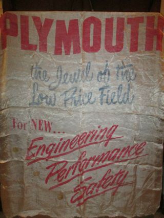 Vintage Plymouth Auto Car Dealer Display Flag/banner Advertisement 40 