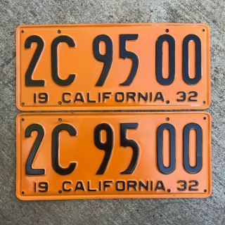 1932 California License Plate Pair 2c 95 00 Yom Dmv Clear Ford Deuce Coupe V8