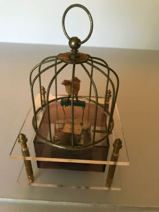 Vintage Made In Japan Wind Up Animated Bird - Cage - Lucite - Music Box