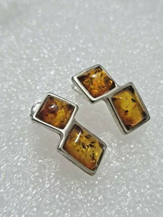 Gorgeous Sparkling Vintage Baltic Amber Stud earrings 925 Solid Silver Amber 2