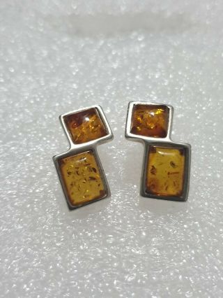 Gorgeous Sparkling Vintage Baltic Amber Stud earrings 925 Solid Silver Amber 3