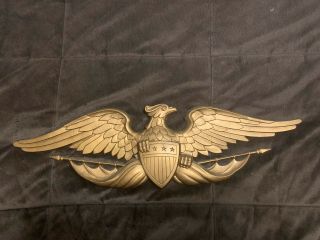 Vintage Sexton 27 " Cast Metal American Eagle Wall Plaque Hanging Gold Color Usa