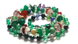 Czech Vintage Art Deco Hand Knotted Multi Coloured Split Glass Bead Necklace