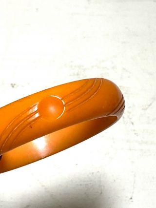 Vintage Carved Bakelite Bangle Bracelet Orange Swirls & Dots 5/8” Wide