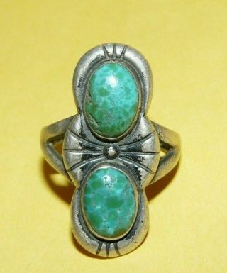 Old Pawn Vtg Native American Navajo Sterling Silver W/ Turquoise Ring Size 6.  5