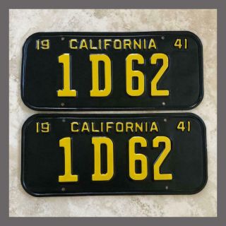 1941 Passenger Car Repainted California License Plates Pair Dmv Clear Yom
