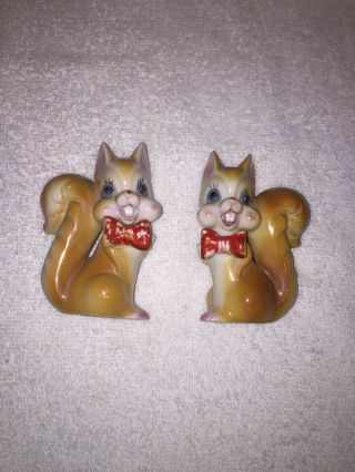 Vintage Anthromorphic Squirells/chipmunks With Red Bow Tie; 4” H X 2 1/2” W;