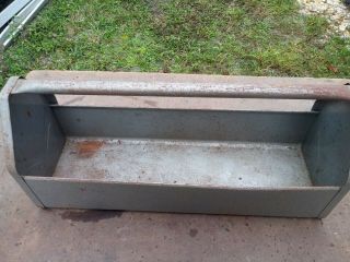 Vintage Gray Metal TOOL BOX Tray Caddy Tote 6 X 18 Carpenter Handyman 2
