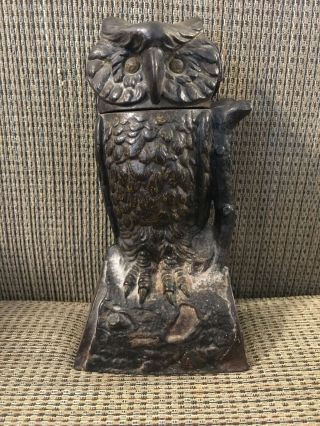 Antique 1880 J&e Stevens Painted Cast Iron Mechanical Owl Turns Head Bank,  Eyes