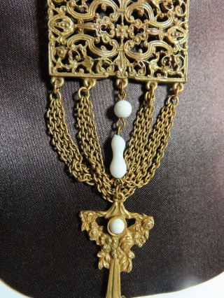 Vtg Gold Tone Victorian Style Repose Drop Dangle Necklace 21 1/2 "