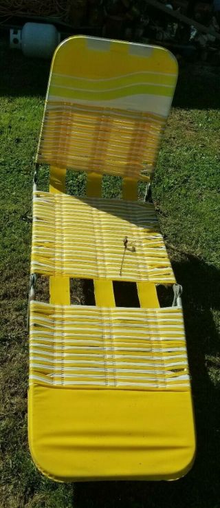 Vintage Aluminum Vinyl Bright Yellow Folding Lawn Lounge Chair Beach Deck Pool 3