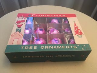 11 Vintage Hot Pink Hand Painted Fantasia Glass Christmas Ornaments.  Poland
