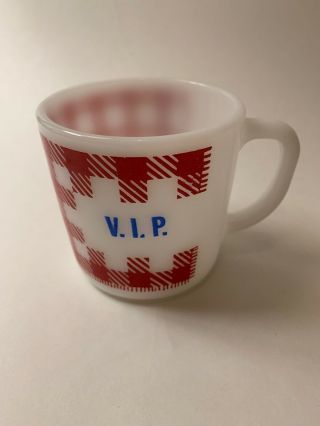 Vintage Westfield Heat Proof V.  I.  P.  Vip Milk Glass Red Plaid Coffee Mug Cup