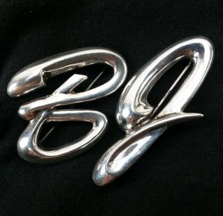 Vintage 925 Sterling Silver Initials Monogram Letters " B " And " J " Pin Brooch Bj