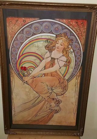 Antique Alphonse Mucha The Arts Painting,  Framed Behind Glass 32 " ×20 "