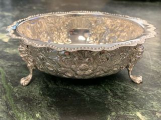 1907 William Hutton & Sons Sterling Silver Footed Flower Design Bowl - Ships
