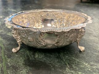 1907 William Hutton & Sons Sterling Silver Footed Flower Design Bowl - Ships 2