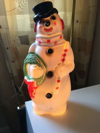 Vintage 1968 Empire Plastic Blow Mold Light Up Christmas 13 " Snowman Decoration