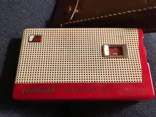 Vintage Continental 6 - Transistor Radio Tr - 182 Red W/case