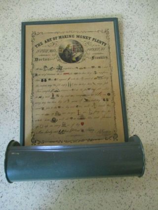 Vintage Tin Message Board,  Holds Pens,  Notepads & Magnets,  Ben Franklin 