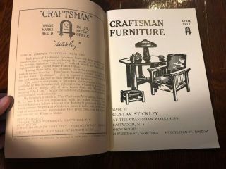 CRAFTSMAN FURNITURE made by Gustav STICKLEY Reprint of April 1912 Book 2