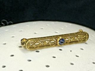 Exquisite Antique Edwardian 14k Gold Blue Sapphire Filigree Bar Pin By Krementz