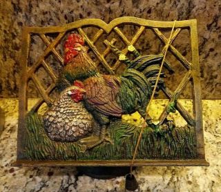 Vintage Rooster & Hen Recipe Book Stand Cast Iron Farm Kitchen Decor