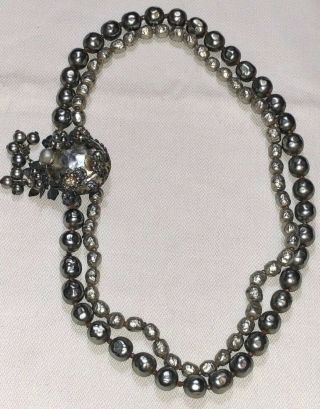 Vintage Eugene 2 Strands Grey Baroque Pearls Necklace With 2 Dangling Tassels