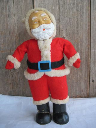 Vtg 1950s Sawdust Stuffed Santa Claus Doll 9 " Soft Vinyl Face Felt Cardboard Leg