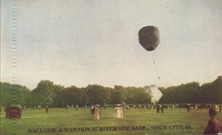Vintage Old Photo Postcard 1909 Hot Air Balloon Flying In Sioux City Iowa,  Stamp