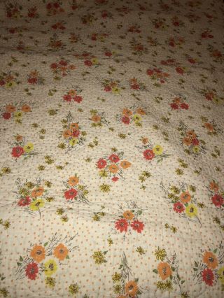 Vintage 70’s Blanket Floral Throw Quilted Bedding Bed Cover