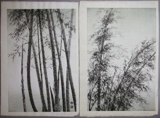 A Fine Two Japanese Bamboo Woodblock Prints By Eichi Kotozuka: