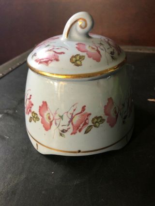 Vintage Powder Music Box Light Blue Ceramic With Pink Flowers