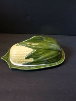 Vintage Corn Cob Butter Dish,  With Lid.  - 7 1/2”x 4”x 3 14” Tall - Ceramic D/w