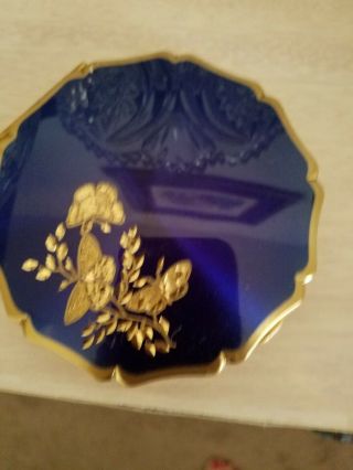 Vintage Stratton Powder Compact Made In England.  Deep Blue With Gold Accents.