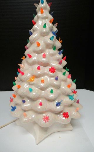 Vintage Ceramic Christmas Tree Iridescent White 19 " Tall 10 " Wide Very Good Cond