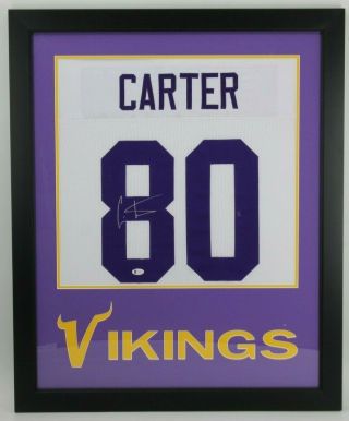 Cris Carter Framed Autographed Minnesota Vikings Custom Jersey W/beckett
